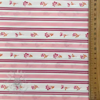 Bawełniana tkanina Fine flowers STRIPE pink