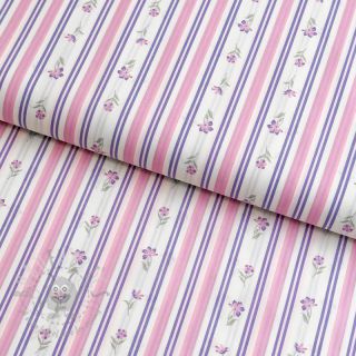 Bawełniana tkanina Fine flowers STRIPE purple