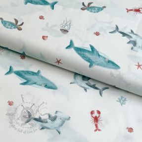 Bawełniana tkanina Sea life offwhite digital print