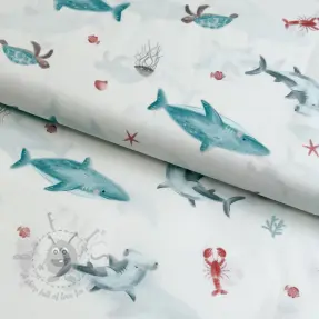 Bawełniana tkanina Sea life offwhite digital print