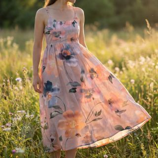 Bawełniana tkanina SATIN Penny flower peach digital print