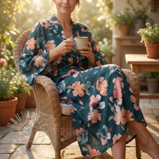 Bawełniana tkanina SATIN Penny flower petrol digital print