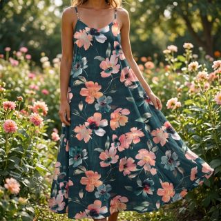 Bawełniana tkanina SATIN Penny flower petrol digital print