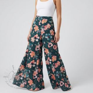 Bawełniana tkanina SATIN Penny flower petrol digital print