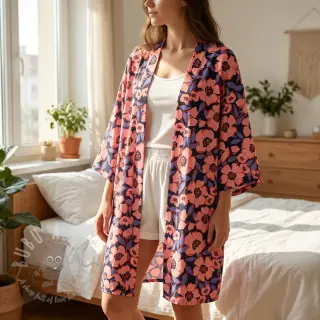 Bawełniana tkanina SATIN Flower Kala navy