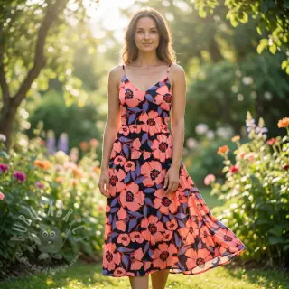 Bawełniana tkanina SATIN Flower Kala navy