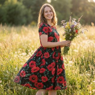 Bawełniana tkanina Poppy black digital print