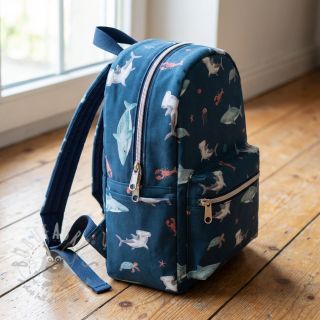 Bawełniana tkanina Sea life petrol digital print