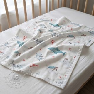 Bawełniana tkanina Sea life offwhite digital print