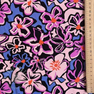 Wiskoza STRETCH Flowers Junie black