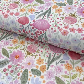 Muślin double gauze Flowers pink dream digital print