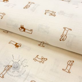 Muślin double gauze EMBROIDERY Dogs ecru