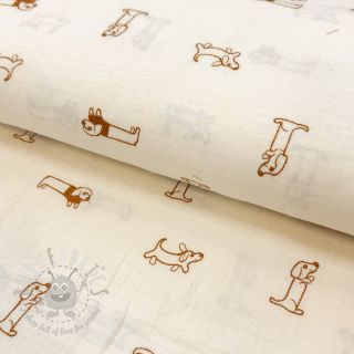 Muślin double gauze EMBROIDERY Dogs ecru