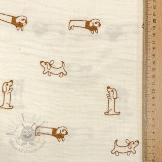 Muślin double gauze EMBROIDERY Dogs ecru
