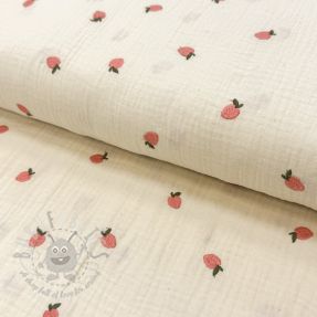 Muślin double gauze EMBROIDERY Fruit natural peach