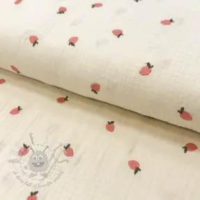 Muślin double gauze EMBROIDERY Fruit peach SIMPLY NATURAL
