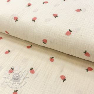 Muślin double gauze EMBROIDERY Fruit peach SIMPLY NATURAL