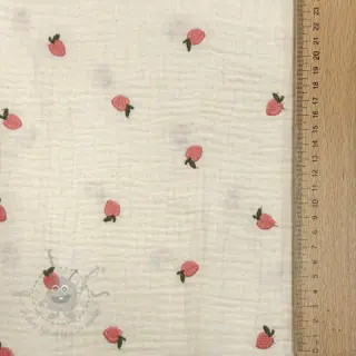 Muślin double gauze EMBROIDERY Fruit peach SIMPLY NATURAL