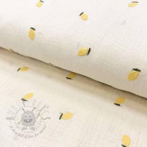 Muślin double gauze EMBROIDERY Fruit natural yellow
