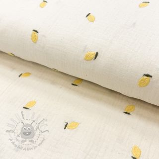 Muślin double gauze EMBROIDERY Fruit natural yellow