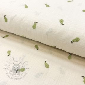 Muślin double gauze EMBROIDERY Fruit green SIMPLY NATURAL