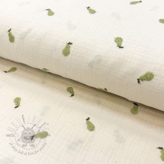 Muślin double gauze EMBROIDERY Fruit green SIMPLY NATURAL