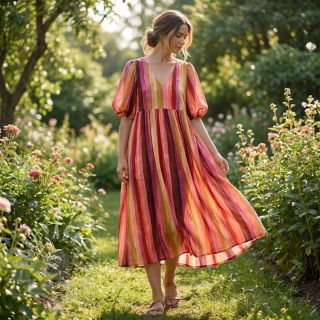 Wiskoza RADIANCE Stripes burgundy digital print