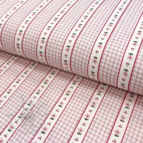 Muślin double gauze Flowers check pink digital print