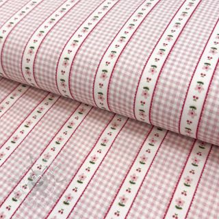 Muślin double gauze Flowers check pink digital print