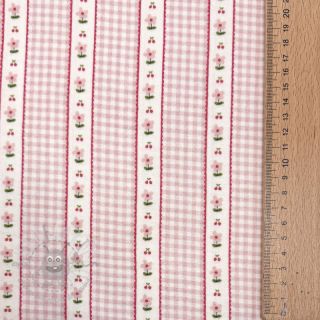 Muślin double gauze Flowers check pink digital print