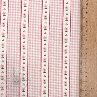 Muślin double gauze Flowers check pink digital print