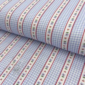 Muślin double gauze Flowers check blue digital print