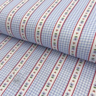 Muślin double gauze Flowers check blue digital print