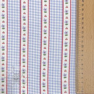 Muślin double gauze Flowers check blue digital print