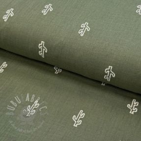 Muślin double gauze EMBROIDERY Cactus green