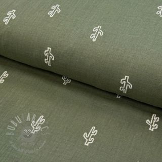 Muślin double gauze EMBROIDERY Cactus green