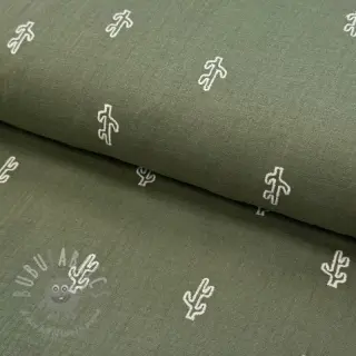 Muślin double gauze EMBROIDERY Cactus green