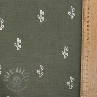 Muślin double gauze EMBROIDERY Cactus green