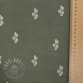 Muślin double gauze EMBROIDERY Cactus green