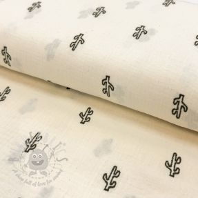 Muślin double gauze EMBROIDERY Cactus natural