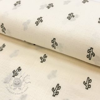 Muślin double gauze EMBROIDERY Cactus natural