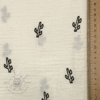 Muślin double gauze EMBROIDERY Cactus natural
