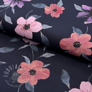 Bawełniana tkanina VISCOSE Flowers navy digital print
