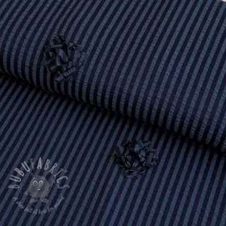 Wiskoza YARN DYED Stripes and flowers navy
