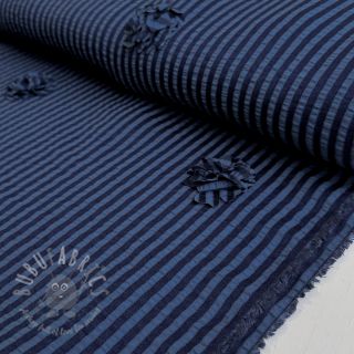Wiskoza YARN DYED Stripes and flowers navy