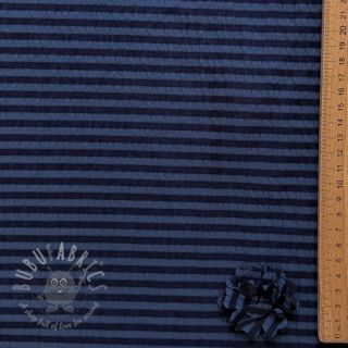 Wiskoza YARN DYED Stripes and flowers navy