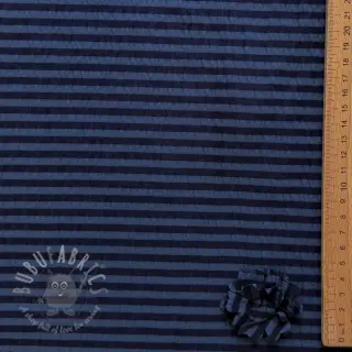 Wiskoza YARN DYED Stripes and flowers navy
