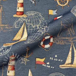 Tkanina dekoracyjna GOBELIN premium Coast Lighthouse Sea