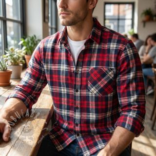 Wiskoza Scottish Check YARN DYED BRUSHED Atlas red