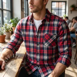 Wiskoza Scottish Check YARN DYED BRUSHED Atlas red